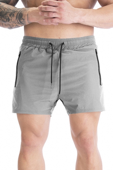 Basic Mens Shorts Quick Dry Drawstring Waist Solid Color Fit Shorts