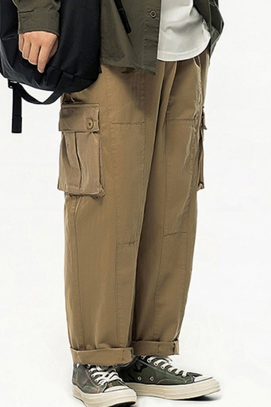 Fancy Men's Pants Plain Flap Pocket Side Pocket Long Tapered Pants