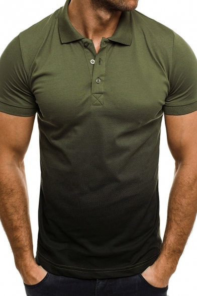 Fancy Men's Polo Shirt Ombre Pattern Button Design Spread Collar Short Sleeve Regular Fitted Polo Shirt