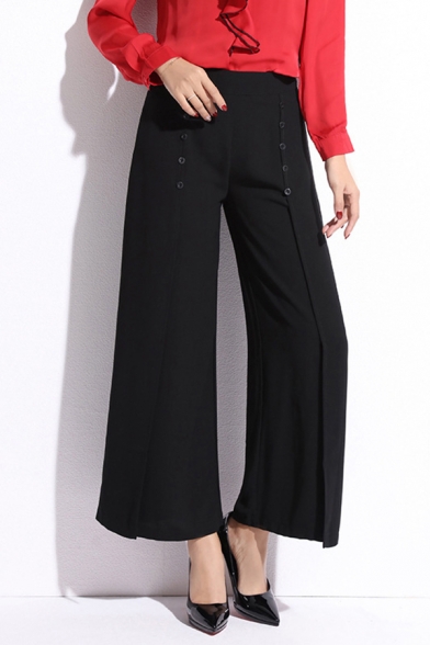 Womens Popular Pants High Rise Ankle Length Wide-leg Pants in Black