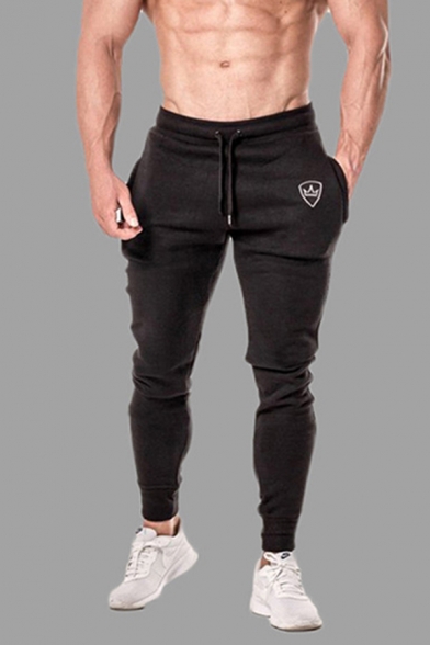 Gym Mens Sweatpants Logo Printed Drawstring Waist Ankle Fit Sweatpants