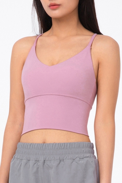 Hot Womens Cami Plain V-neck Spaghetti Straps Fitted Cut Out Crop Cami Top