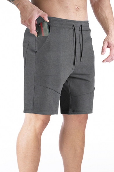 Sports Mens Shorts Plain Drawstring Waist Straight Shorts