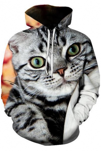 Unique Men's Hoodie Animal Dog Cat 3D Pattern Drawstring Hooded Sweatshirt