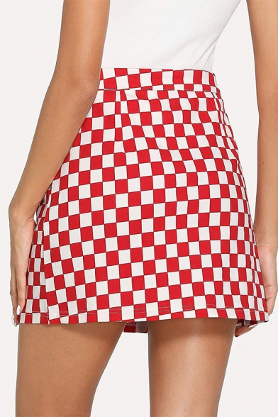 New Fashion Plaid Printed Double Zipper Front Mini Bodycon Skirt for Women