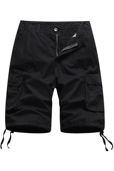 Trendy Men's Shorts Plain Flap Pocket Zip Fly Slant Pocket Drawstring ...
