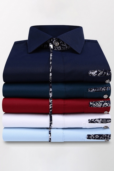 Trendy Mens Shirt Floral Print Long Sleeve Turn Down Collar Button Up Slim Fit Shirt Top