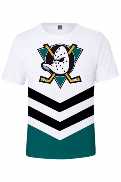 Anaheim Ducks Trendy Printed Color Block Short Sleeve White Basic T-Shirt