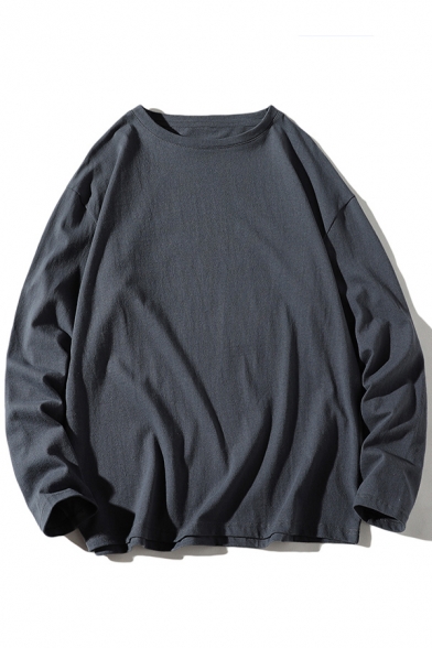 Basic Mens T Shirt Plain Long Sleeve Crew Neck Oversize Tee Top