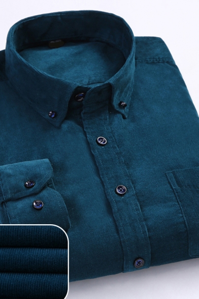 Cozy Guys Shirt Solid Corduroy Long Sleeve Button Down Collar Regular Shirt