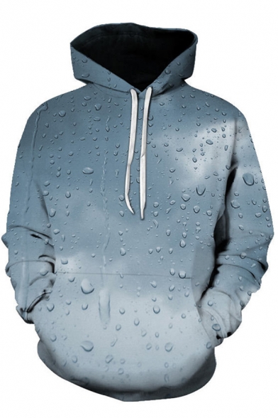 Fancy Men's Hoodie Water Drop 3D Pattern Front Pocket Long Sleeve Drawstring Hooded Sweatshirt