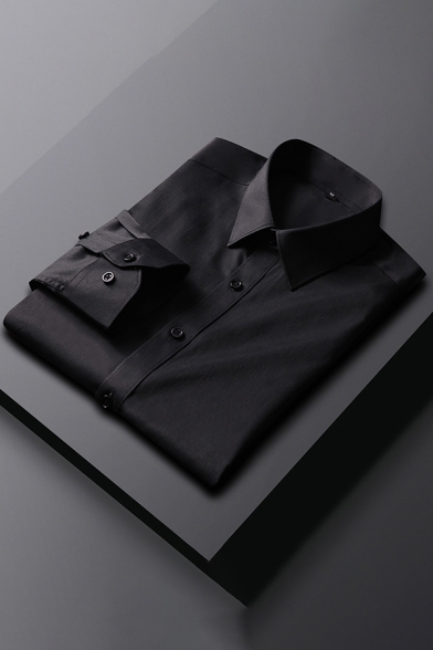 Fashion Mens Shirt Plain Button down Breathable Spread Collar Long Sleeve Slim Fitted Shirt