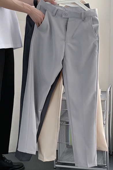 Guys Simple Pants Solid Color Mid Waist Long Length Straight Pants
