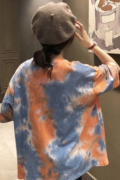 Leisure Women's Tee Top Tie Dye Print Round Neck Short Sleeve Relaxed Fit T-Shirt