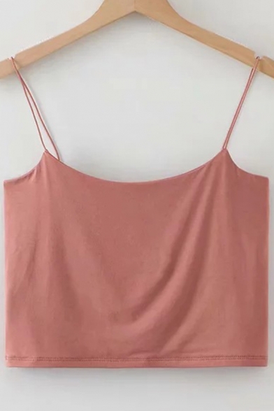 Sexy Womens Cami Solid Color Spaghetti Straps Slim Fitted Crop Cami Top
