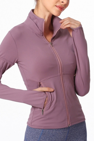 Straightforward Women's Training Jacket Plain Zip Plakcet Long Sleeve Thumb Hole Fitted Active Jacket