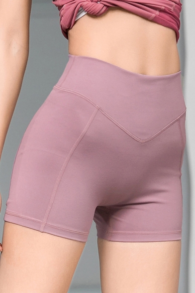 Chic Womens Shorts Plain Quick Dry Nude Feeling Mention Butt Anti-Emptied Skinny Fitted Yoga Shorts