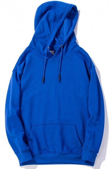 Fancy Hoodie Solid Color Long Sleeve Drawstring Pouch Pocket Relaxed Fit Hoodie for Guys