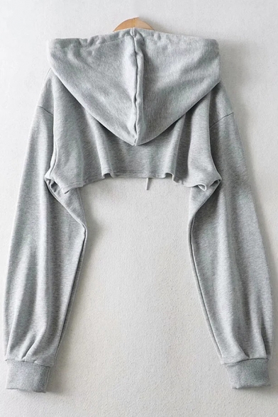 Fashionable Womens Hoodie Solid Color Long Sleeve Drawstring High Low Hem Relaxed Fit Super Crop Hoodie
