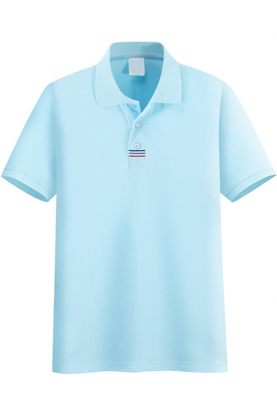 Guys Polo Shirt Short Sleeve Spread Collar Button Up Regular Fit Casual Polo Shirt