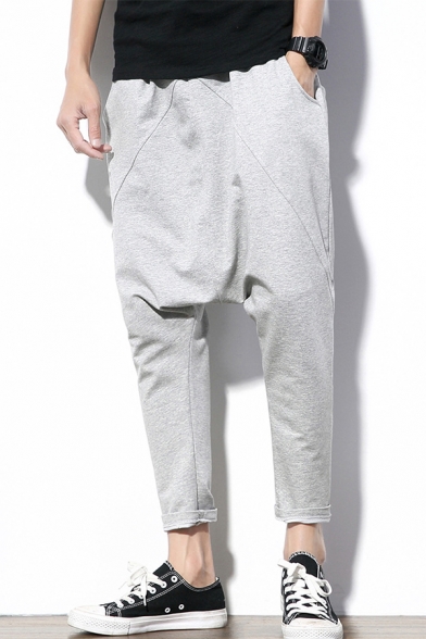 Popular Fashion Drop-Crotch Simple Plain Casual Harem Pants for Men