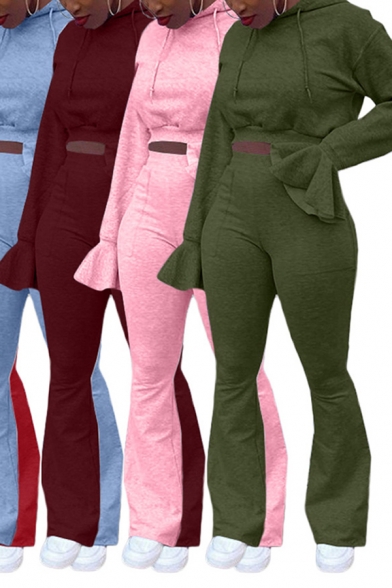 Simple Girls Co-ords Solid Color Long Sleeve Regular Fit Hoodie & Sweatpants Set