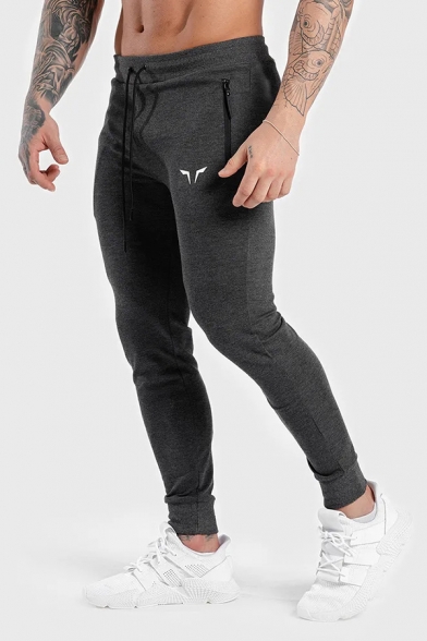 Simple Mens Sweatpants Drawstring Waist Logo Print Ankle Length Fitted Sweatpants