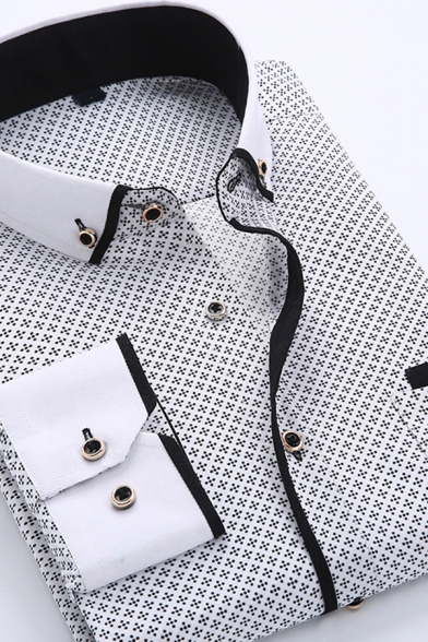 Stylish Guys Shirt Polka Dot Print Long Sleeve Button-down Collar Regular Shirt