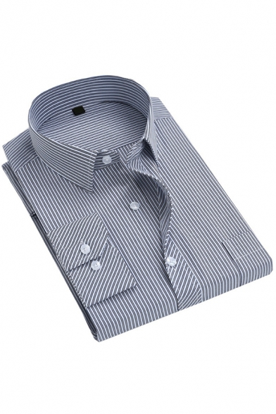 Work Mens Shirt Top Plaid Stripe Pattern Long Sleeve Turn Down Collar Button Up Slim Fit Shirt Top