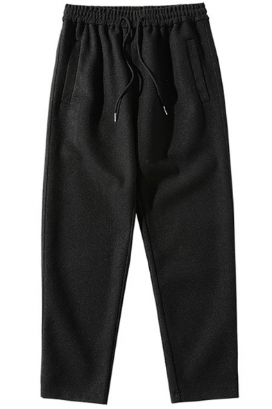 Edgy Men's Pants Solid Color Slant Pocket Drawstring Waist Ankle Length Tapered Pants