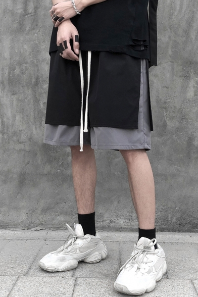 Fashionable Lounge Shorts Panel Drawstring Pockets Mid-waisted Boxy Knee Length Shorts for Men