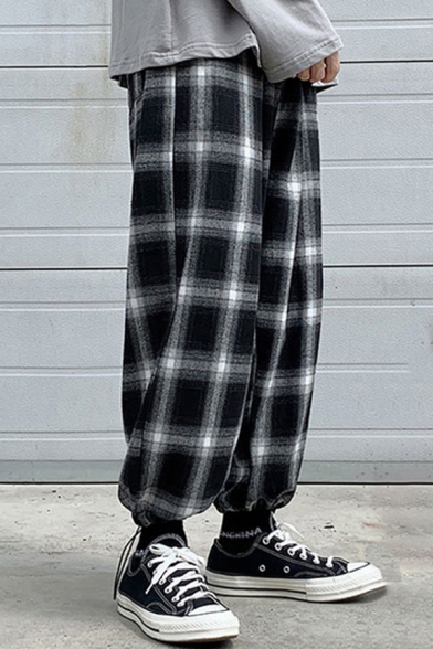Stylish Boys Pants Plaid Printed Mid Waist Sherpa Liner Ankle Relaxed Fit Pants