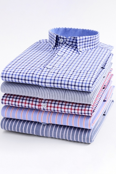 Formal Guys Shirt Plaid Printed Long Sleeve Button Down Collar Regular Fit Shirt Top