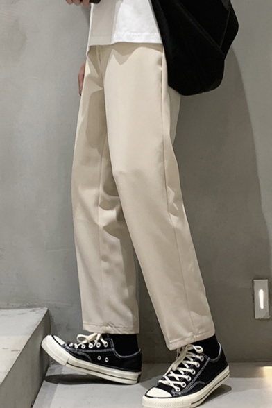 Guys Simple Pants Solid Color Mid Waist Long Length Straight Pants