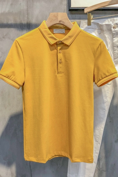 Leisure Polo Shirt Short Sleeve Turn Down Collar Button Detail Slim Fit Polo Shirt for Guys