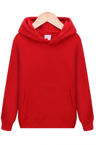 Mens Stylish Hoodie Solid Color Drawstring Thick Cuffed Long Sleeve Regular Fit Hoodie with Kangaroo Pocket