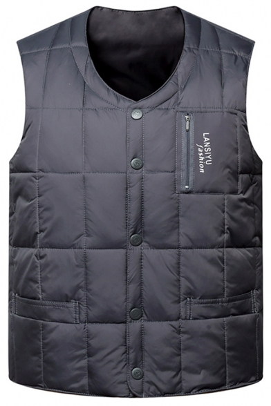 GRMO Men Sleeveless Plus Size Warm Quilted Stand Collar Zip Front Down Vest 