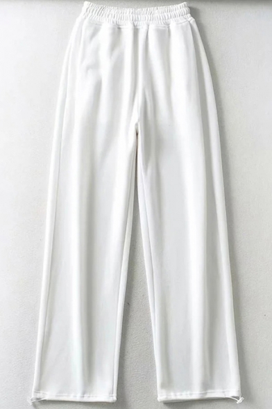 Basic Women's Pants Solid Color Elastic Waist Drawstring Cuffs Ankle Length Pants