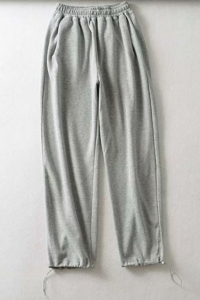 Edgy Girls Sweatpants Solid Color Elastic Waist Drawstring Cuffs Ankle Relaxed Fit Sweatpants