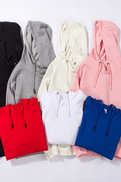 Fancy Hoodie Solid Color Long Sleeve Drawstring Pouch Pocket Relaxed Fit Hoodie for Guys