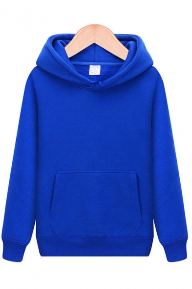 Mens Stylish Hoodie Solid Color Drawstring Thick Cuffed Long Sleeve Regular Fit Hoodie with Kangaroo Pocket