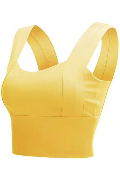 Sports Womens Tank Top Solid Color Shake-Proof Gathered Shaping Slim Fitted Cropped Sleeveless Strap Yoga Bra