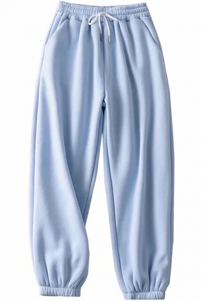 Street Girls Sweatpants Solid Color Drawstring Waist Elastic Cuffs Ankle Tapered Fit Sweatpants