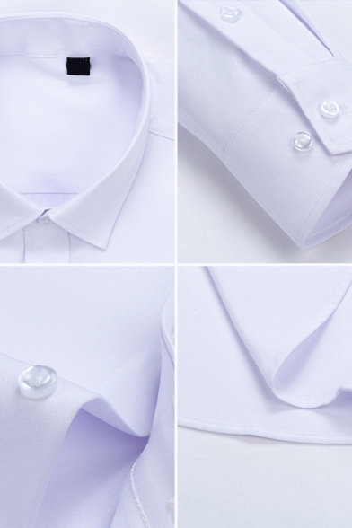 Basic Mens Shirt Solid Color Long Sleeve Turn Down Collar Button Up Slim Fitted Shirt Top
