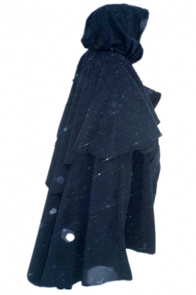 Classic Mens Medieval Costume Plain Color Drawstring Relaxed Fit Long Sleeve Ankle Length Hooded Cape in Black