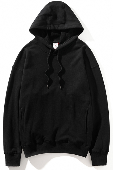 Fashion Mens Hooded Sweatshirt Plain Drawstring Pockets Gathered Cuffs Thick Long Sleeve Oversize Hooded Sweatshirt