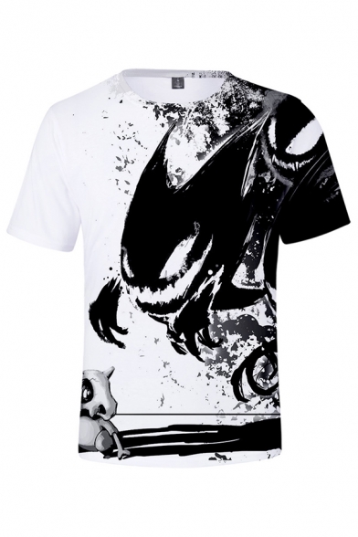 New Stylish Comic Anime Skull Printed Short Sleeve Fitted White Tee
