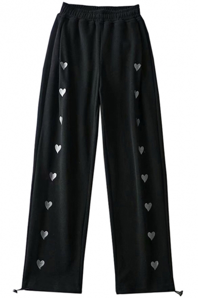 Stylish Men's Pants Sweetheart Pattern Elastic Waist Drawstring Cuffs Ankle Length Pants
