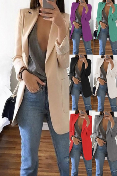 Trendy Women's Suit Jacket Plain Pocket Detail Notched Lapel Collar Long Sleeve Regular Fitted Suit Jacket