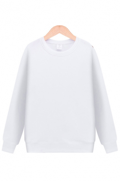 Basic Mens Sweatshirt Solid Color Cotton Ribbed Hem Pullover Cuffed Thick Crew Neck Long Sleeve Regular Sweatshirt